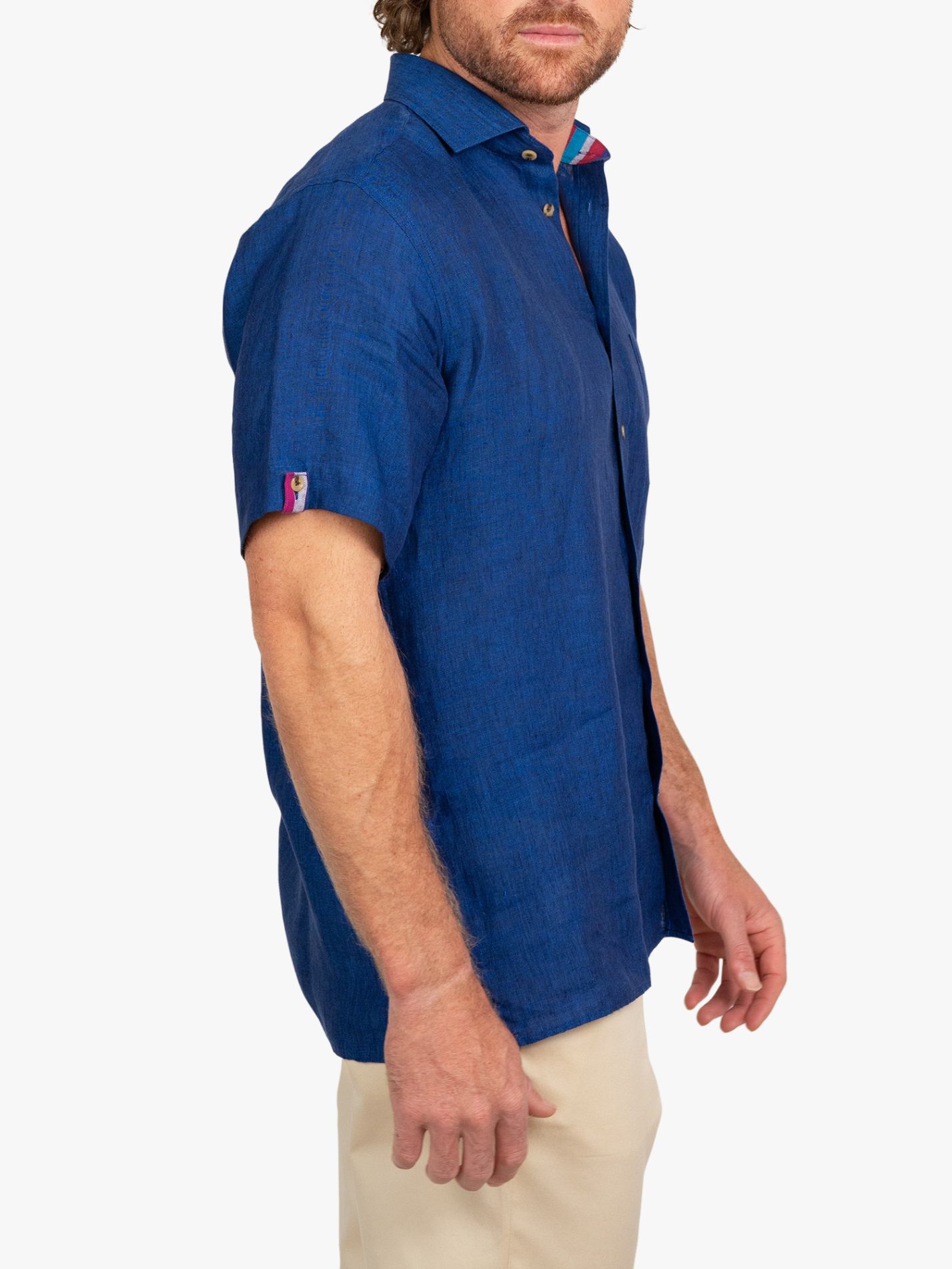 Short Sleeve Navy Linen Shirt