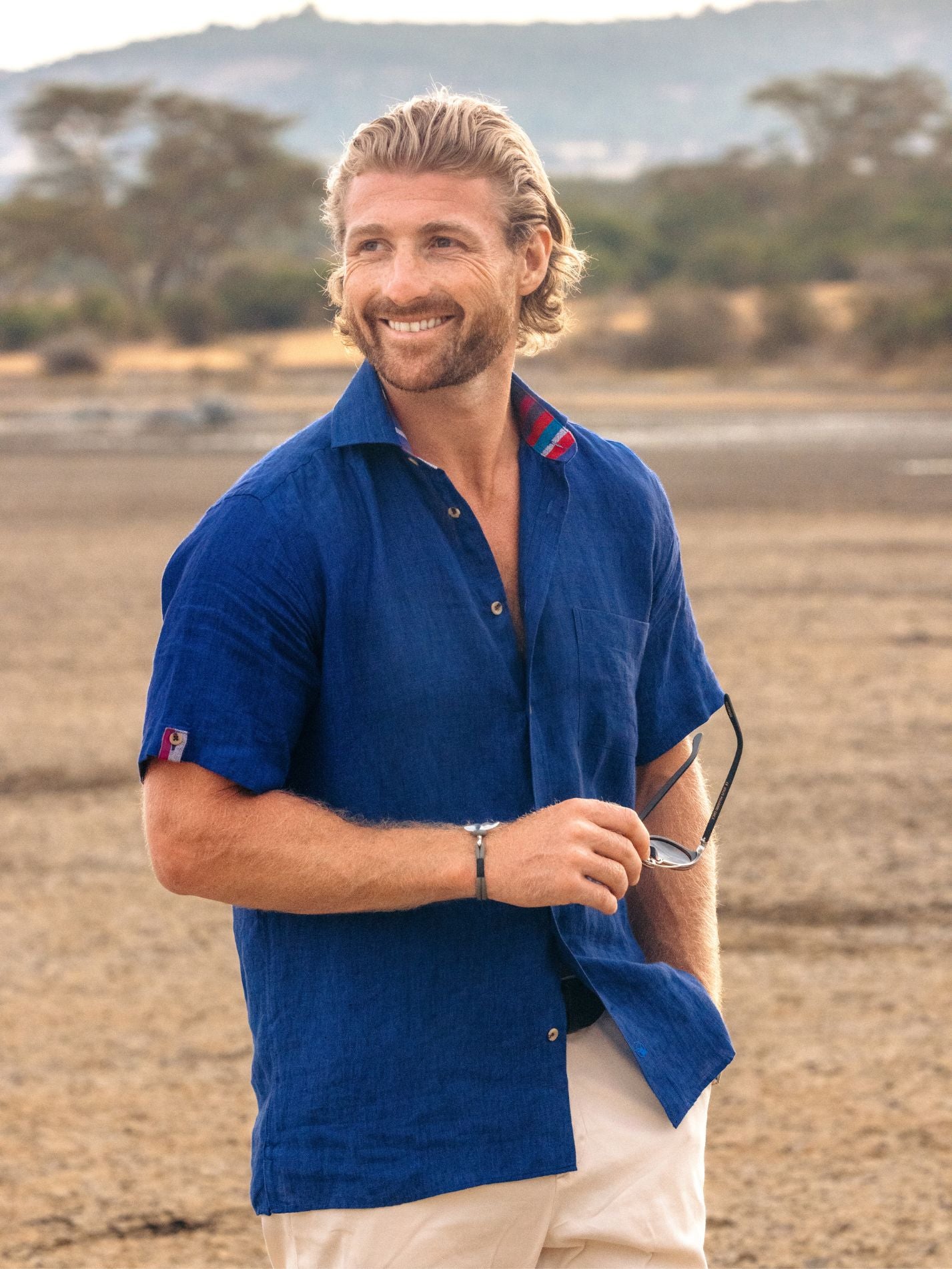 Short Sleeve Navy Linen Shirt