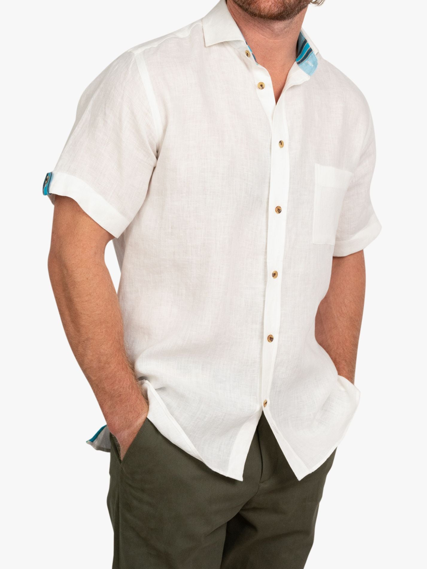 Short Sleeve White Linen Shirt