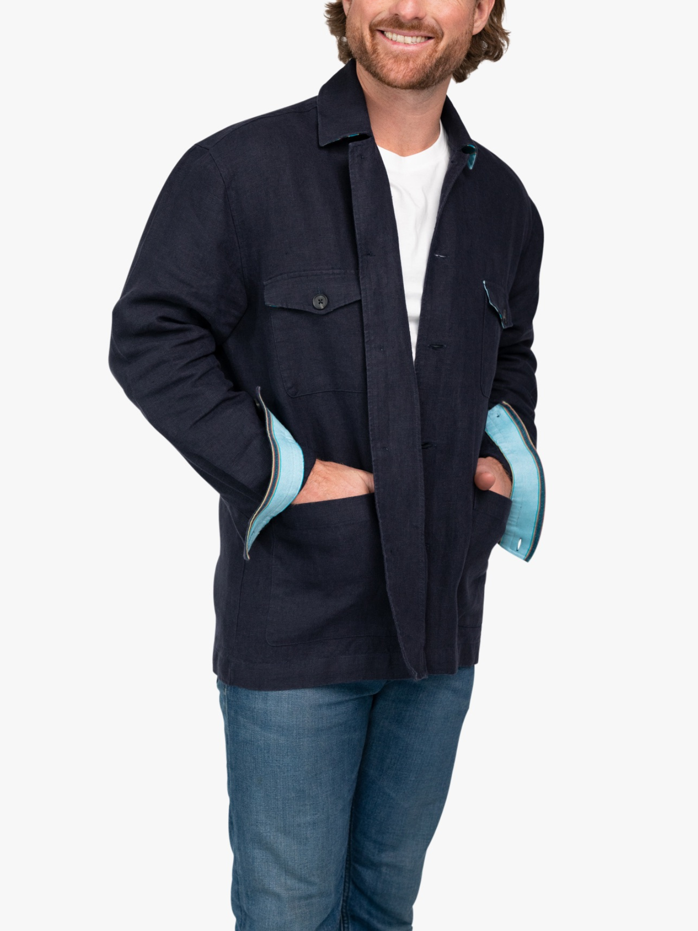 Bahari Navy Linen Shirt-Jacket