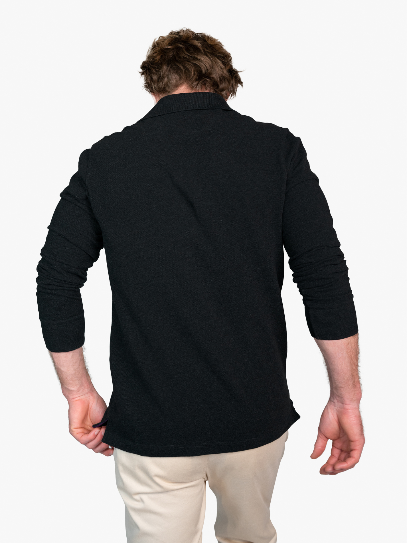 Kugawana Charcoal Long Sleeve Polo Shirt with Kenyan Kikoy Detailing